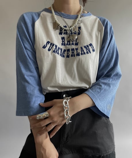 【USED】 80's Flocky Print Raglan T-Shirt  /240606-007