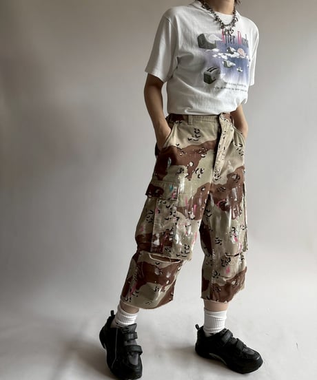 【USED】 Military Camouflage Painted Cut off Shorts  / 250719-006