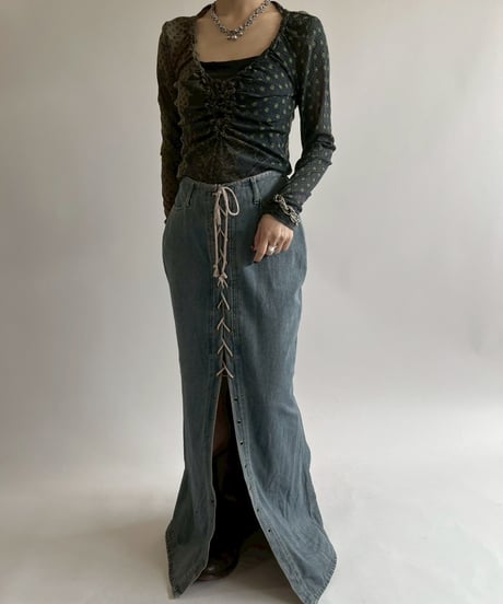 【USED】 Lace Up Denim Long Skirt  / 250526-012