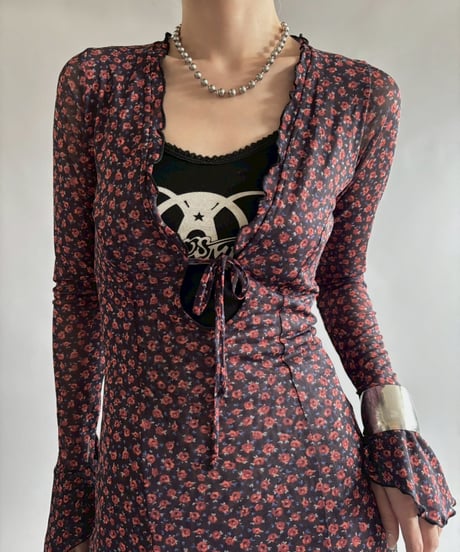 【USED】 MADE in USA flower pattern sheer One-Piece  /250920-015