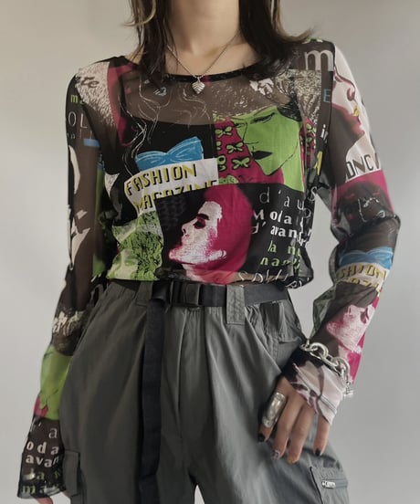 【USED】 Patterned L/S Mesh Top / 230708-024
