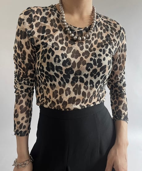 【USED】Leopard Patterned Sheer L/S Top /240907-028