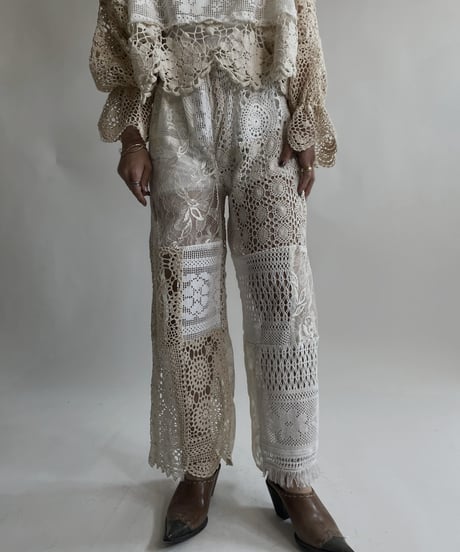 【RE;CIRCLE】 RE Crochet Lace Patchwork Pants / 220427-022