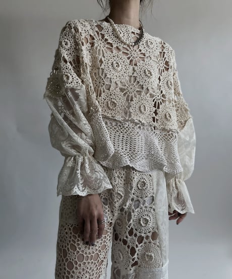 【RE;CIRCLE】 RE Crochet Lace Patchwork Tops / 220427-021
