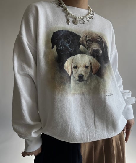 【USED】 Made in USA 90's Fruit of the Loom Dog Print Sweat /250118-015