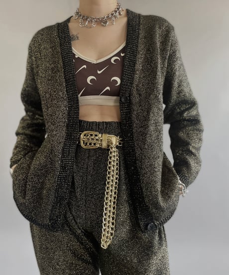 【USED】 Made in USA Lame Knit Cardigan Top  /240414-016
