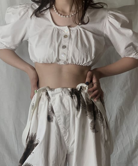 【USED】 White Cotton Tyrol Blouse①/210421-026