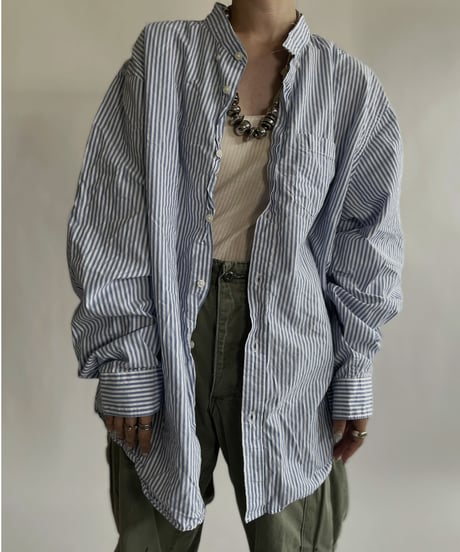 【RE;CIRCLE】 RE Collarless Striped Shirt / 220609-002