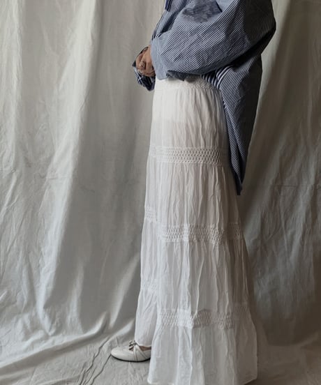 【USED】 White Cotton Long Skirt/210506-004