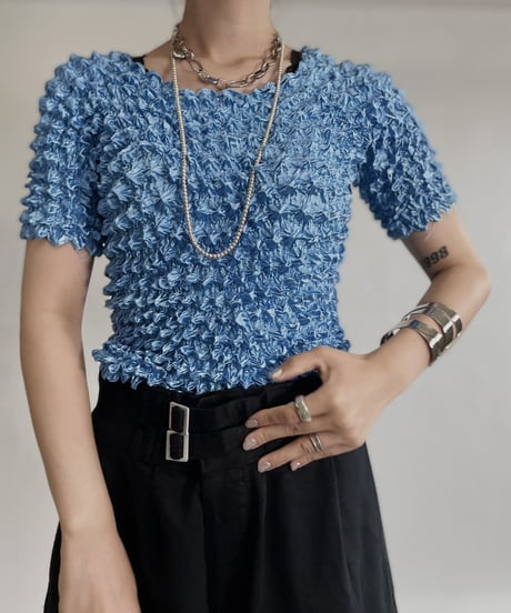 【USED】 Light Blue Color Popcorn Top / 220709-012