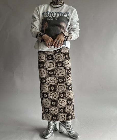 【USED】 Flower Patterned Sleeve Convertible Tight Long One-Piece /241130-003