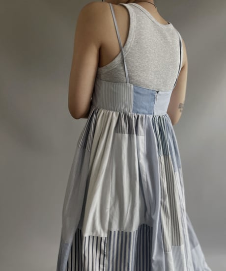 【RE;CIRCLE】 RE Patchwork Strip Shirt One-Piece / 230713-003