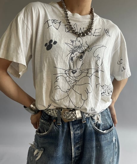 【USED】  80~90's Hand Print T-Shirt /240824-008
