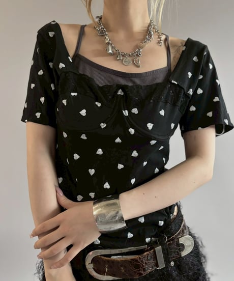 【USED】 Heart Pattern Leotard T-Shirt / 260704-020