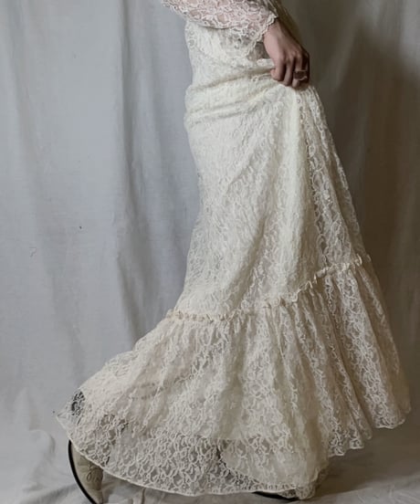【USED】  USA Flower Patterned Lace Dress③/210429-035