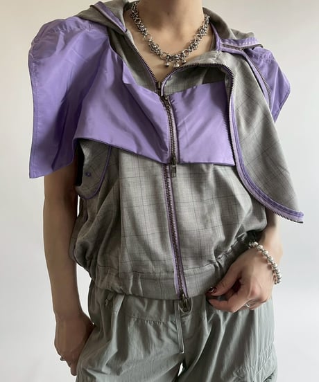 【USED】 Check Pattern Gimmick Hooded Vest / 250526-015