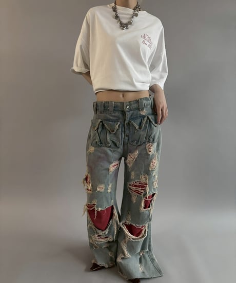 【USED】 dirty punk Damage Denim Layered Pants /260607-017