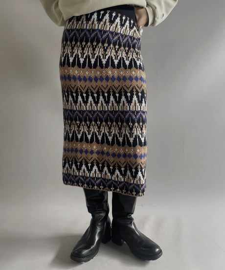 【USED】 Patterned Knit Skirt / 231028-010