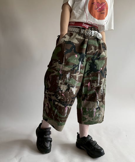 【USED】 Military Camouflage Painted Cut off Shorts  / 250719-007