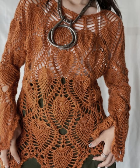 【USED】   Crochet Knit L/S Top①/210921-035