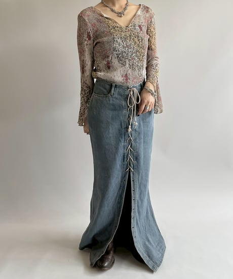 【USED】 Lace Up Denim Long Skirt  / 250526-012