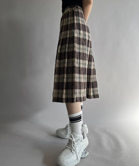 【USED】 Check Patterned Pleats Wool Skirt / 241019-033