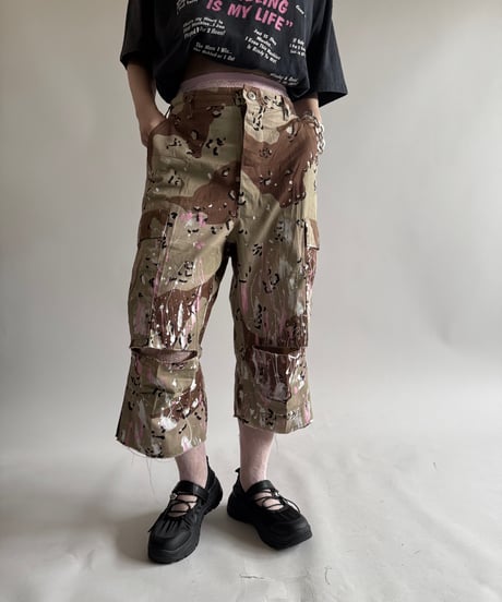 【USED】 Military Camouflage Painted Cut off Shorts  / 250614-009