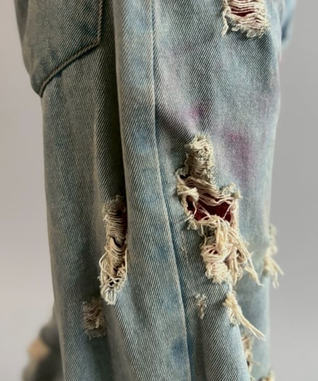 【USED】 dirty punk Damage Denim Layered Pants /260607-017