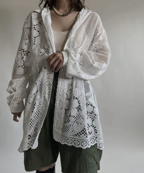 【RE;CIRCLE】 RE Crochet Lace Big Shirt / 220427-006