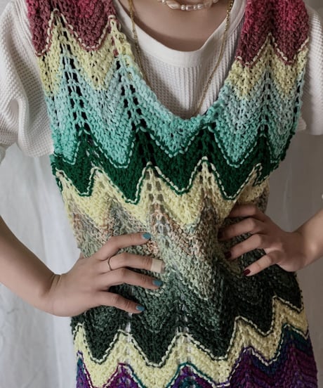 【RE;CIRCLE】 Remake Granny Knit N/S One-piece③/210331-013
