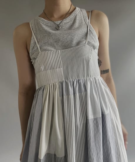 【RE;CIRCLE】 RE Patchwork Strip Shirt One-Piece / 230713-005