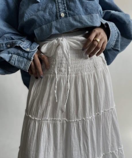 【USED】 White Cotton Long Skirt / 220423-018