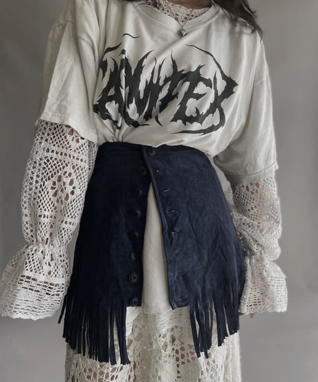【USED】 Suede Leather Skirt Navy / 230304-008