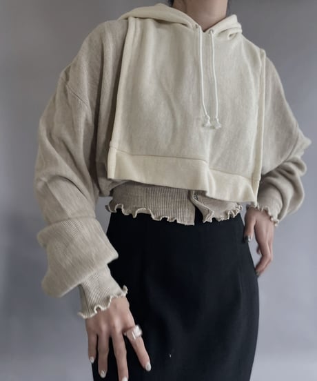 【RE;CIRCLE】 RE Acrylic Knit Cardigan + Hoodie White × Beige / 230220-012