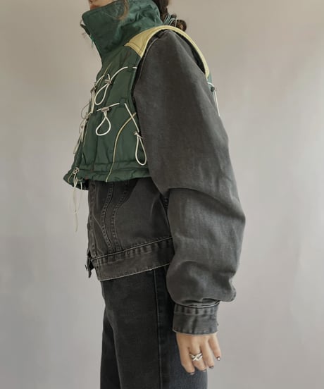 【RE;CIRCLE】 RE Draw Code Down Vest Green×White / 221215-004