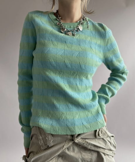 【USED】 Border Pattern Rib Knit Top / 260425-012