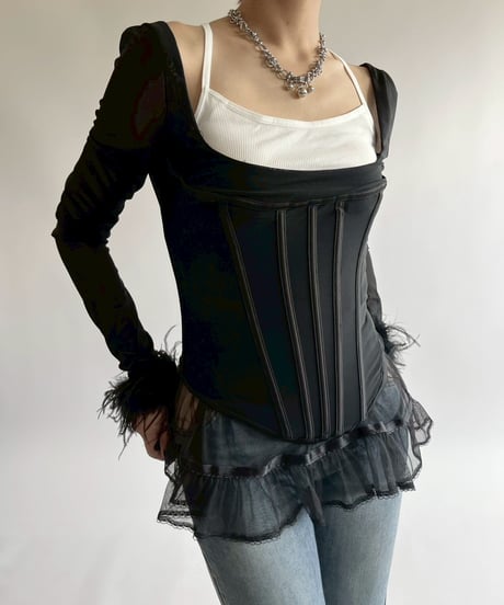 【USED】 HOUSE CB LONDON Fur Sleeve L/S Top /250419-024