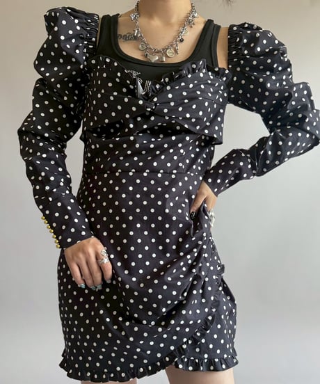 【USED】 SOFIA Dot Pattern Puff Sleeve Mini One-Piece / 260404-025