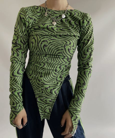 【USED】  L/S Patterned Power net Leotard top / 230916-032