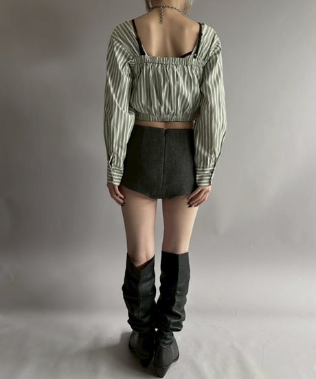 【USED】 Stripe Pattern Cropped Design Top / 260411-003