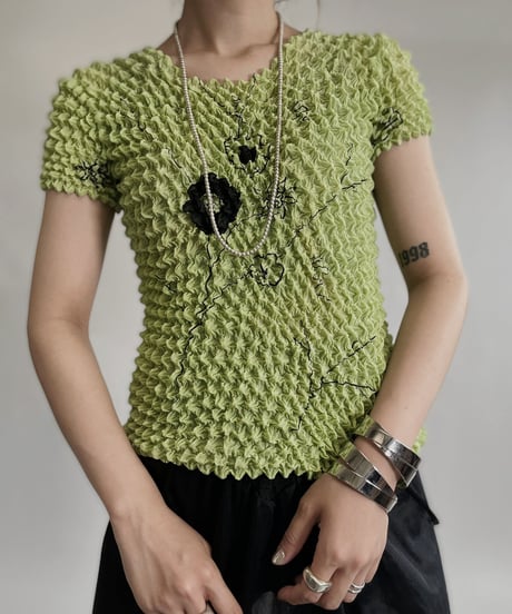 【USED】 Neon green Popcorn Top / 220709-002