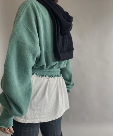 【RE;CIRCLE】 RE Acrylic Knit Cardigan + Hoodie Green × Navy / 230220-009