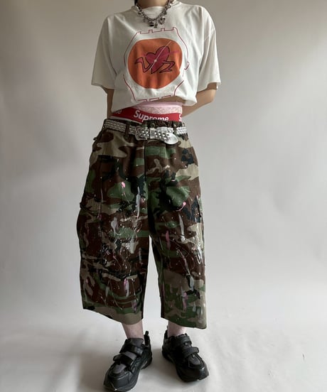 【USED】 Military Camouflage Painted Cut off Shorts  / 250719-007