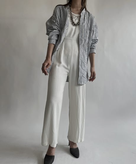【RE;CIRCLE】 RE Collarless Striped Shirt / 220609-008