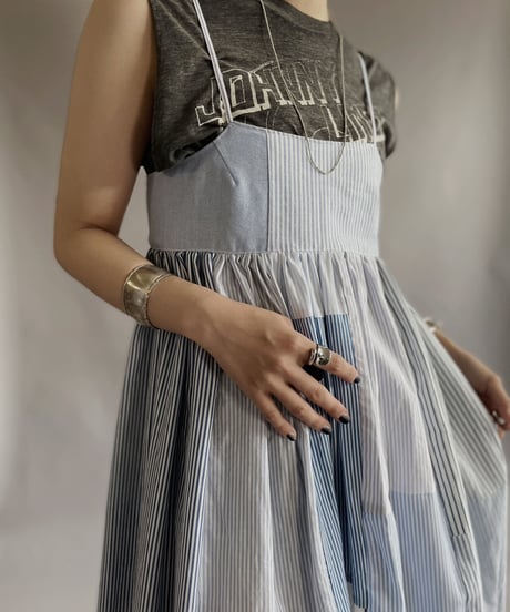 【RE;CIRCLE】 RE Patchwork Strip Shirt One-Piece / 230608-016