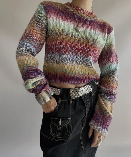 【USED】 Patterned  Short Knit Top 231209-007