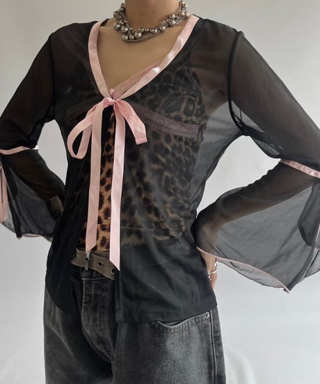 【USED】 Sheer Ribbon L/S Top/240928-014