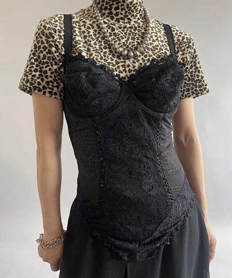 【USED】Lace Patterned Sheer Camisole Leotard Top /240907-025