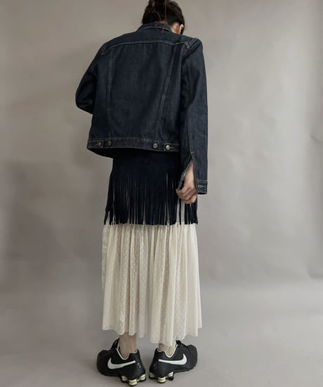 【USED】 Suede Leather Skirt Navy / 230304-010