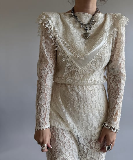 【USED】 Made in USA Lace Patterned Long One-Piece /250104-007
